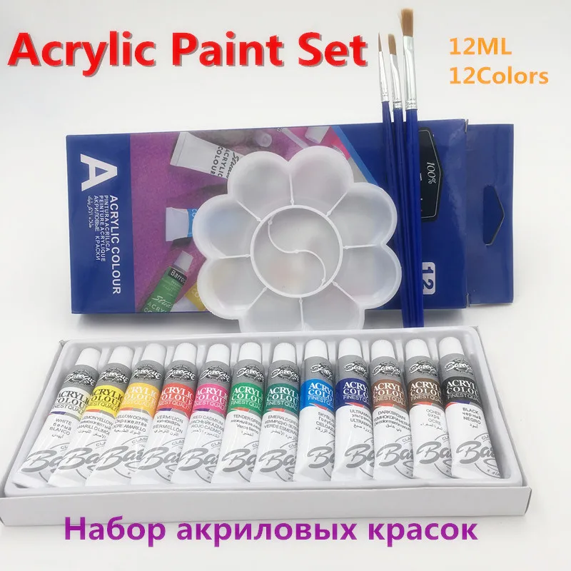 Профессиональные 12 цветов акриловые краски мл набор для художников инструмент
