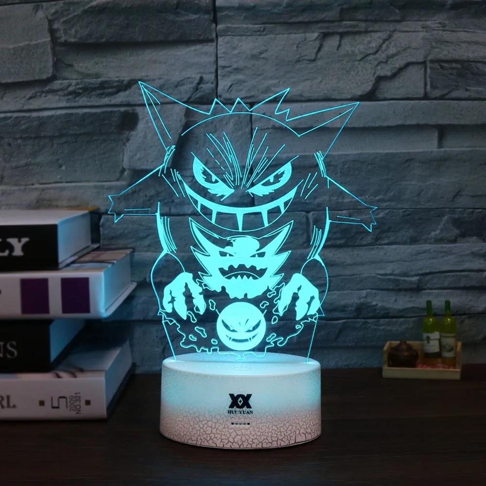 Покемон генгар, 3D лампы холодный Красочный светодиодный ночной Светильник USB Белый база мультфильм декоративные настольные лампы для детей Рождественский подарок