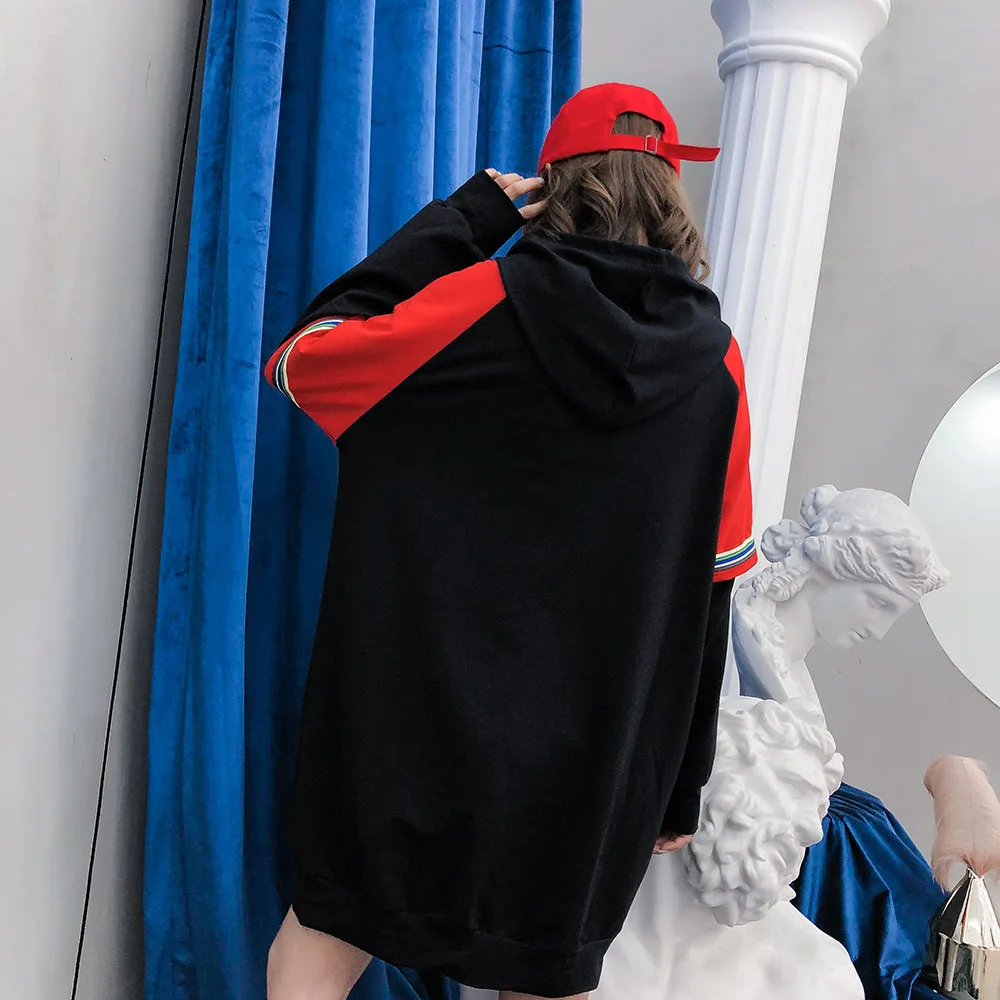 2018 Новинка осени мультфильм блестками chic с капюшоном Длинные свободные уличный