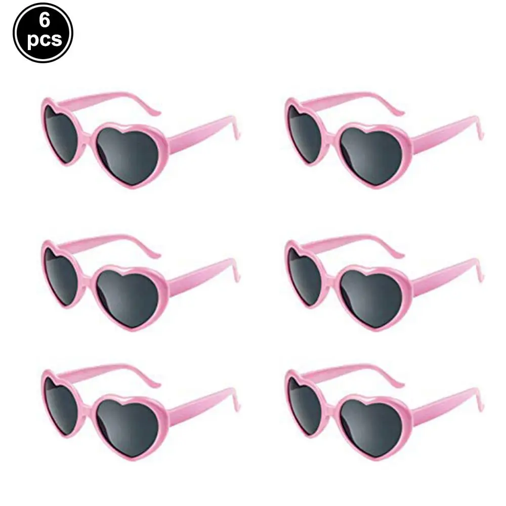 pink 6 шт. солнцезащитные очки в форме сердца неоновые цвета солнцезащитные очки в форме сердца тропические Гавайские Луау для бассейна вечерние принадлежности Свадебные украшения реквизит - Цвет: pink