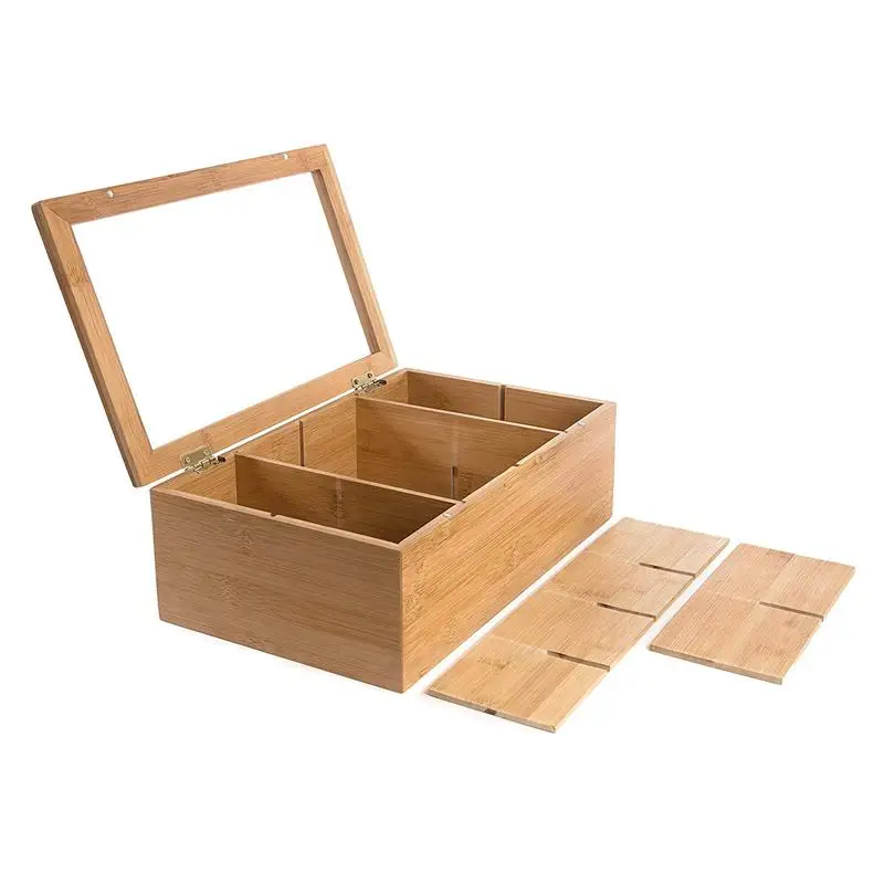 Bamboo Tea Box Storage Organizer Taller Size Holds 120+ Standing Or Flat Bags 8 Adjustable Chest Compartments | Дом и сад