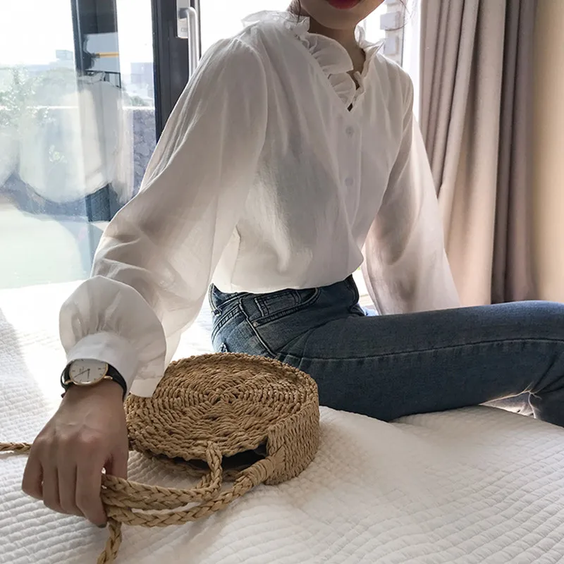 2 colors 2018 autumn sweet style solid clor shirt women long sleeve blouses womens tops (F3551) |