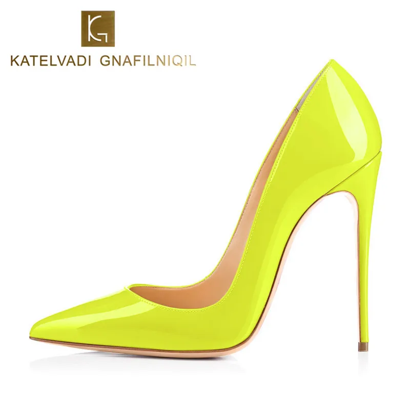 Большие размеры 34-43 желтая Осенняя обувь женские желтые туфли-лодочки пикантные