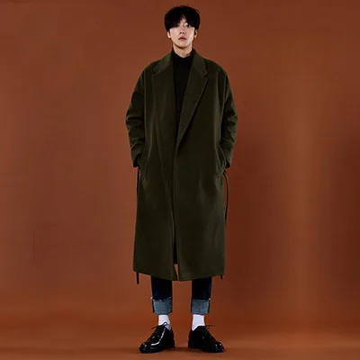 Army Green X-длинные Для мужчин S Шерстяное пальто Для мужчин кашемировое пальто отложной воротник ремень Для мужчин; зимняя куртка Для мужчин марка-Костюмы черный Для мужчин пальто wuj1187 - Цвет: Army Green