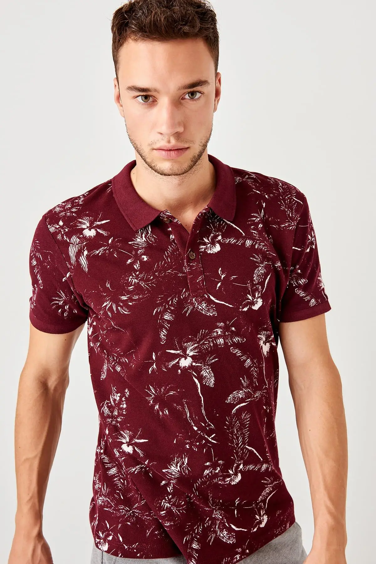Trendyol Бургундия новые мужские печатные поло воротник футболки TMNSS19PO0040|Поло| |