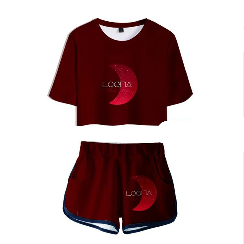 

Summer Women's Sets KPOP LOONA 3D Print Short Sleeve Crop Top + Shorts Sweat Suits Women Tracksuits Two Piece Outfit Streetwear