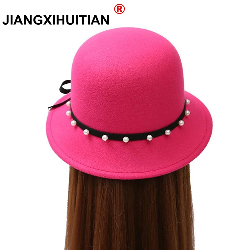 Модная австралийская шерстяная Федора 2017 шляпа с бантом и жемчужной подвеской