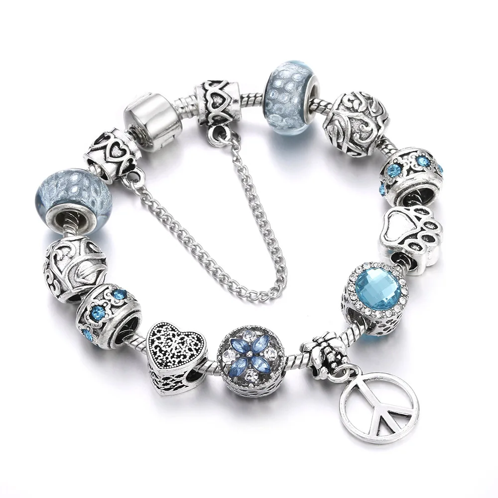 01 Queen Jewelry Femme DIY бусины браслеты и браслеты браслет с подвесками Серебряный кулон браслеты для женщин Подарки для свадьбы Винтаж - Окраска металла: 01