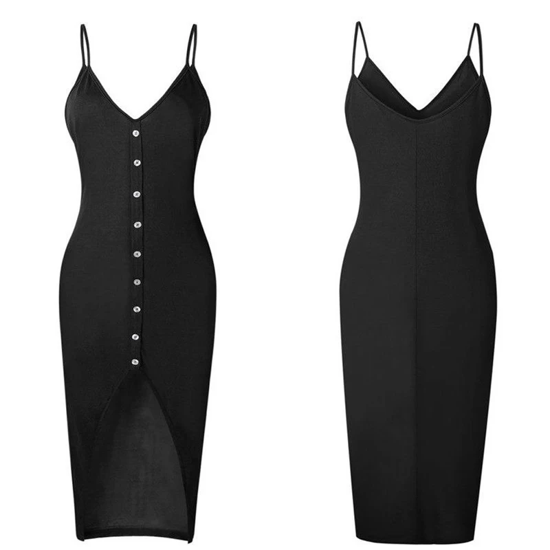 Женское облегающее платье без рукавов с v образным вырезом однотонное на