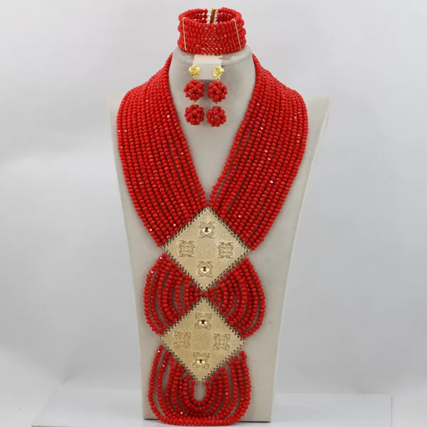 Красные Африканские свадебные бусины ювелирный набор большие нигерийские