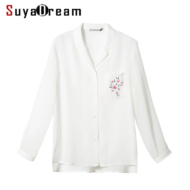 Женская шелковая блузка 100% из натурального шелка с длинными рукавами Белые блузы