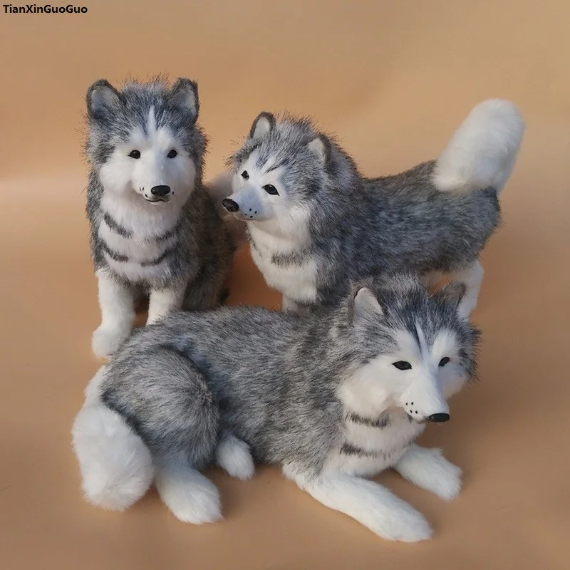 

simulation husky dog hard model prop polyethylene&furs huskies one lot/3 pieces handicraft home decoration gift s1583