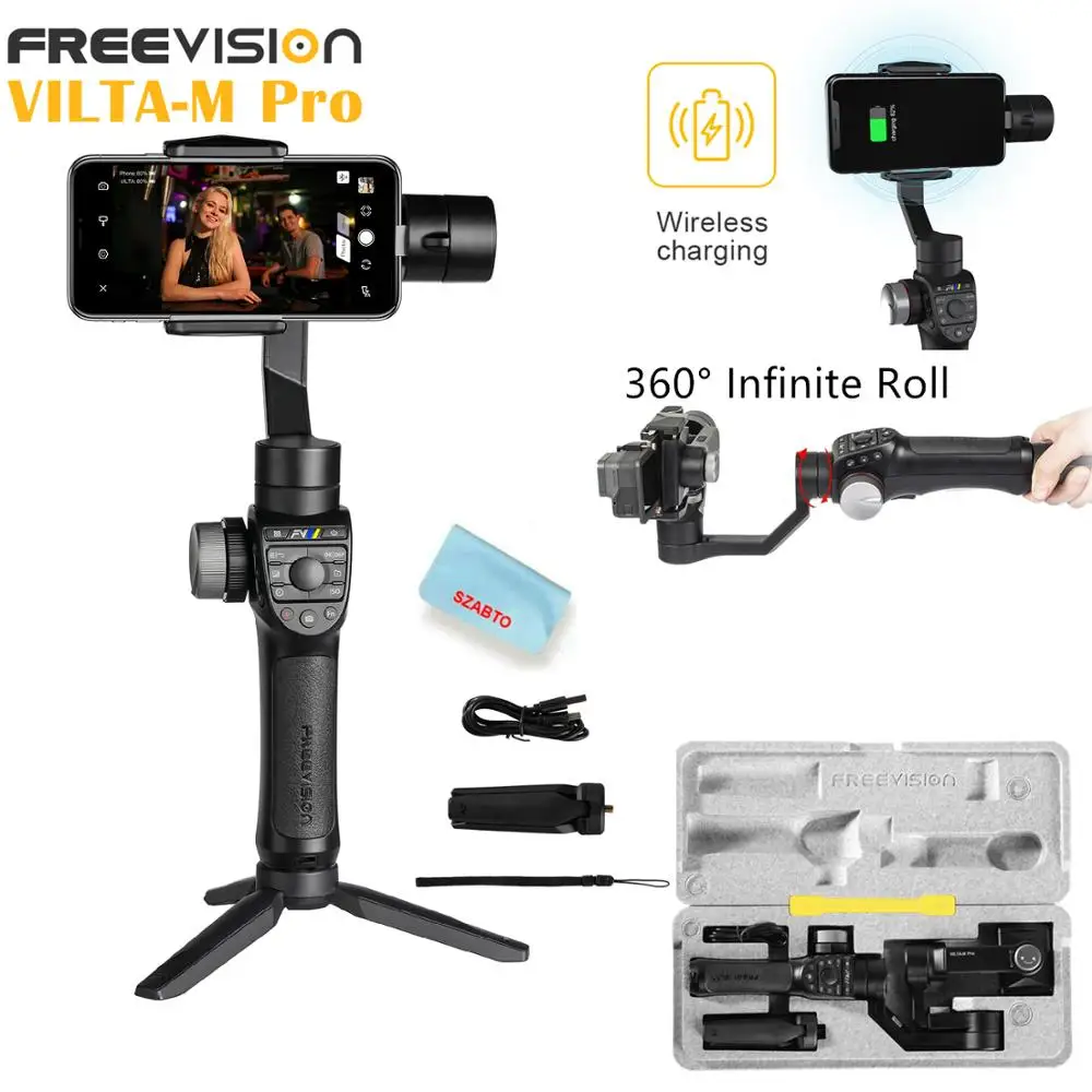 Freevision VILTA-M Pro 3-осевой шарнирный стабилизатор для смартфона стабилизатор для iPhone samsung w/устройство непрерывного изменения фокусировки камеры& Zoom колеса Уход за кожей лица/слежение за объектом