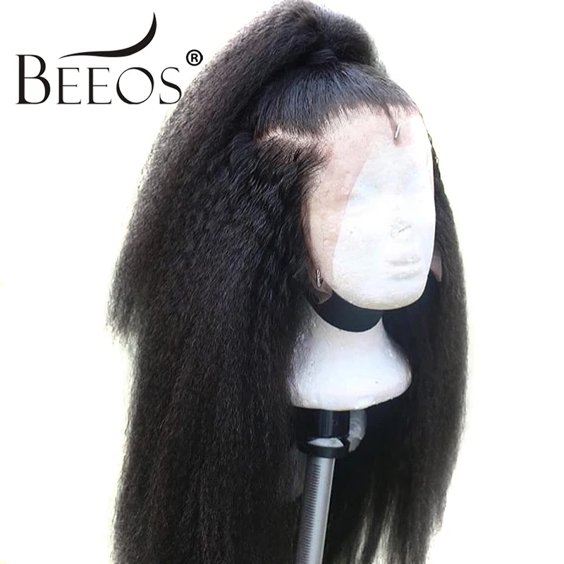 Beeos 13*6 глубокая часть курчавые прямые человеческие волосы на кружеве парики бразильские волосы remy 150 Плотность отбеленные узлы натуральный цвет парик