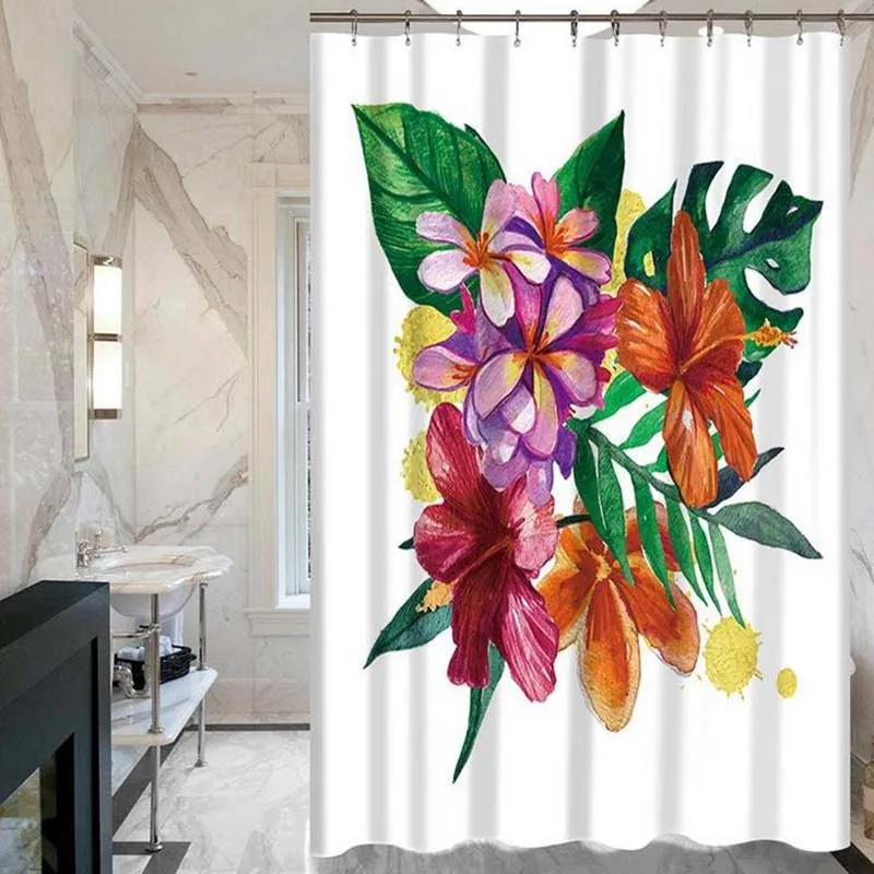 Tropical Plants Green Leaves Creative Digital Printing Curtains Shower Bathroom Products With 12 Hooks Wholesale | Дом и сад
