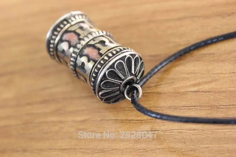 PN084 Этническая Тибетский латунь старину шесть слов мантра молитва колеса коробка