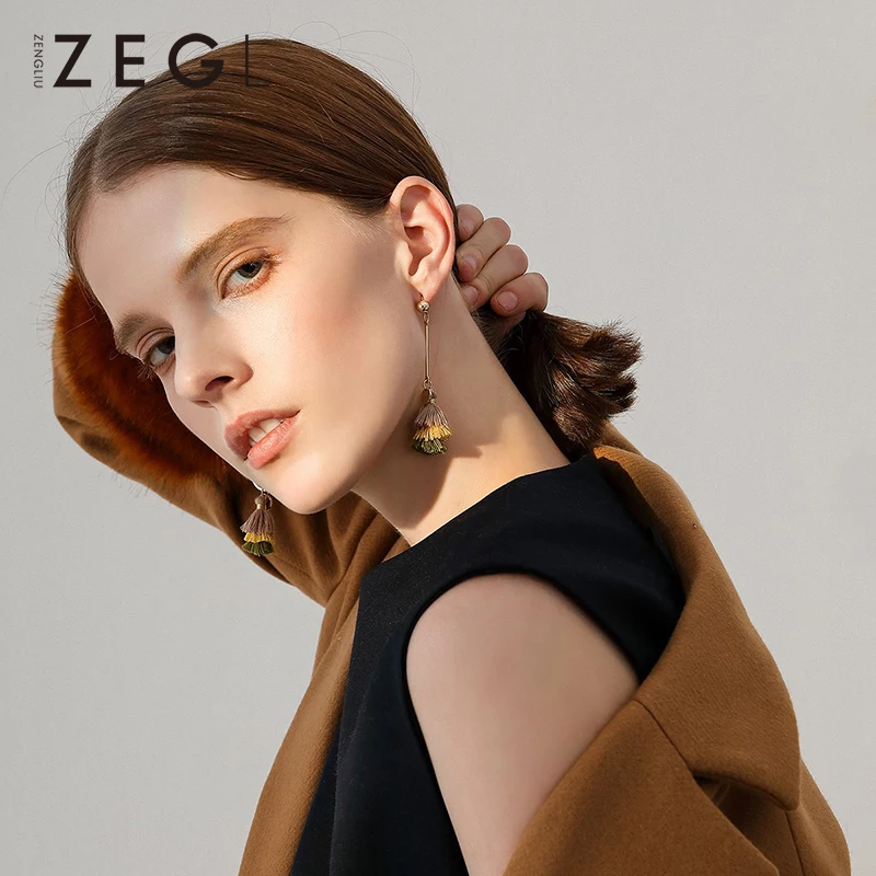 ZEGL Ретро Асимметричные Серьги кисточки женские длинные серьги