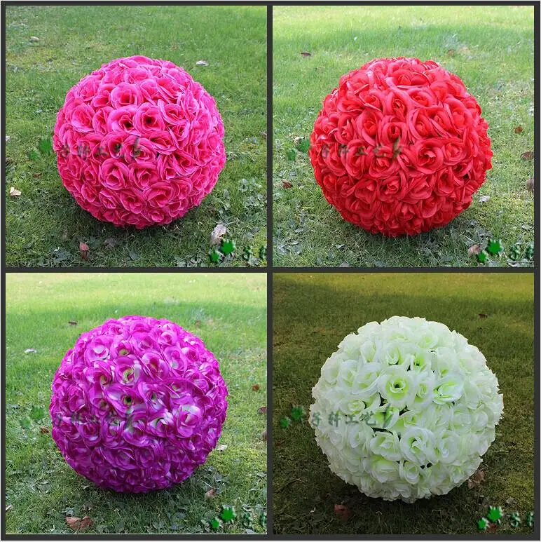 

30 CM ; New Artificial Encryption Rose Silk Flower Kissing Balls Hanging Ball Christmas Ornaments Wedding Party Decorations