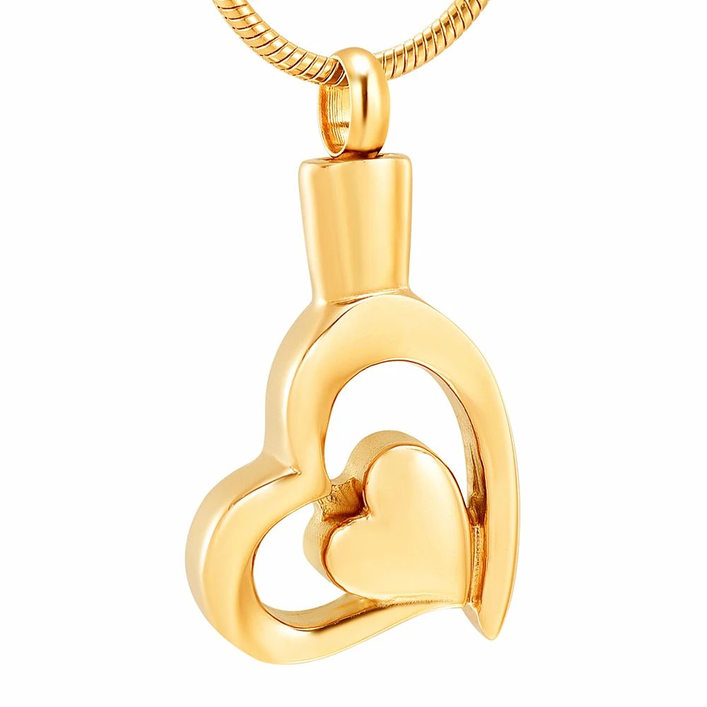 

High Polished 316L Stainless Steel Double Heart Cremation Pendant Jewelry Ashes Holder Keepsake Necklace For Memorial Gift