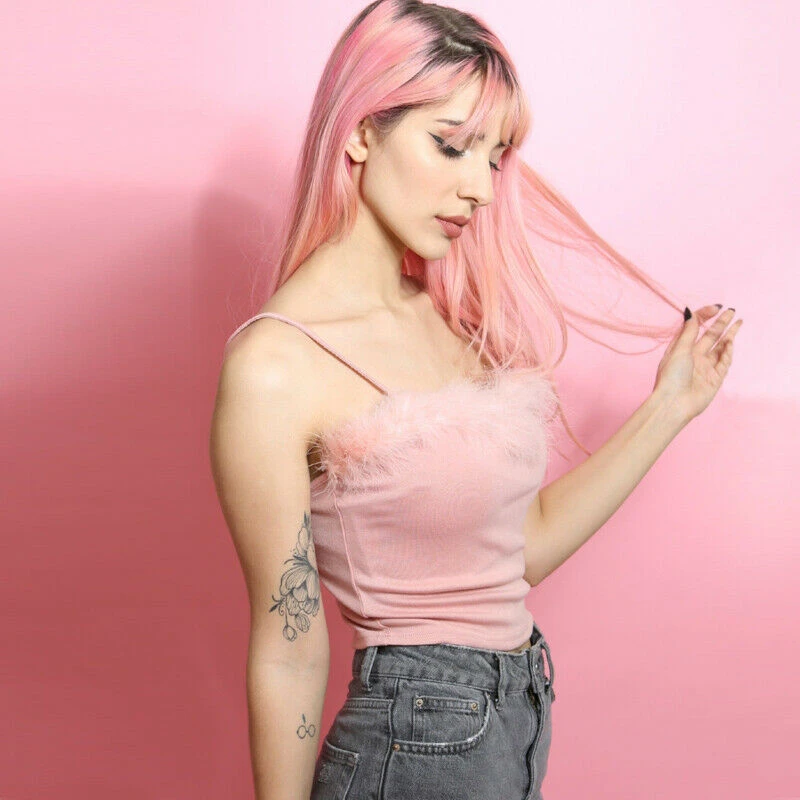 Женские Элегантные летние сексуальные женские майки с мехом на груди пушистые