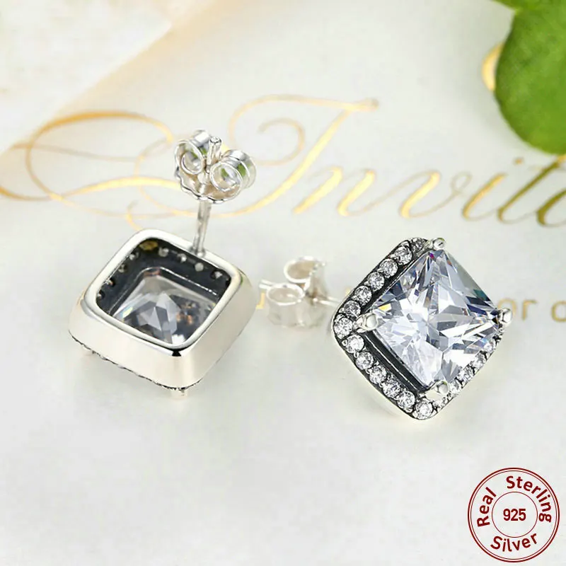Большой камень площади кубического циркония Серьги-гвоздики Для женщин 100% 925