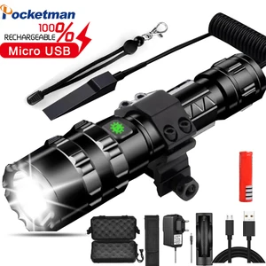 Высоколюменный светодиодный тактический фонарь, яркий L2 USB Перезаряжаемый водонепроницаемый скаутский светильник фонарь, охотничий светильник, аккумулятор 18650
