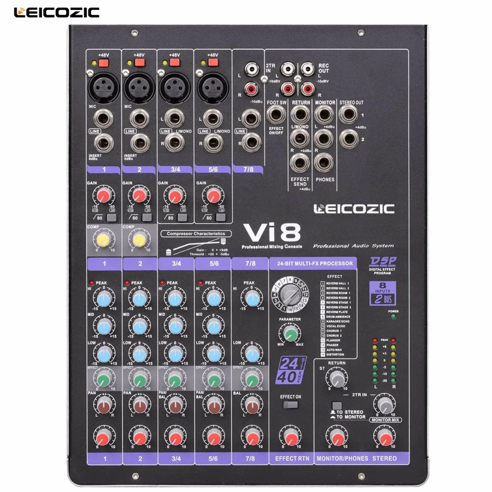 Leicozic Vi-8 профессиональный звуковой микшер 8-канальный сетевой видеорегистратор микшерный пульт для сцены церкви концерт караоке dj микшер системы dj оборудование