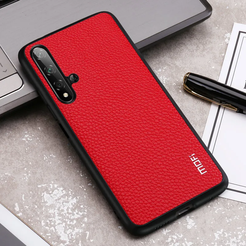 Для huawei Honor 20 чехол Mofi для huawei Honor 20 Pro чехол задняя крышка из искусственной кожи красный черный коричневый синий зернистый бизнес протектор - Цвет: Red
