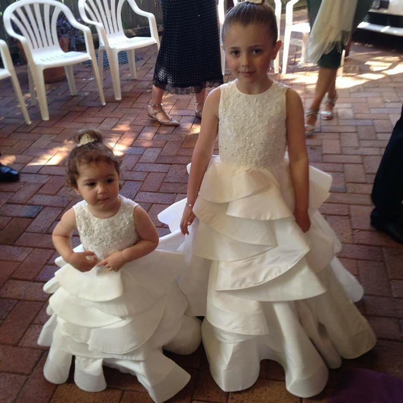 Элегантный Pleat Бисероплетение Кружева Паффи Цветочница Платье О образным