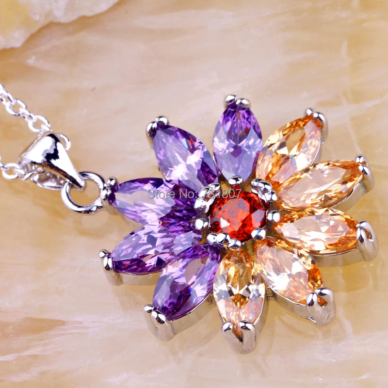 Ожерелье с подвеской JROSE опт в форме причудливого цветка фиолетового и морганита