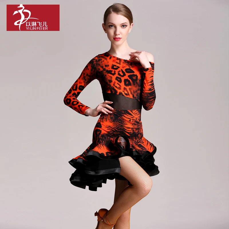 

fashion new Latin dance performance suit leopard shirt and skirt set for women high quality free shipping hot sale