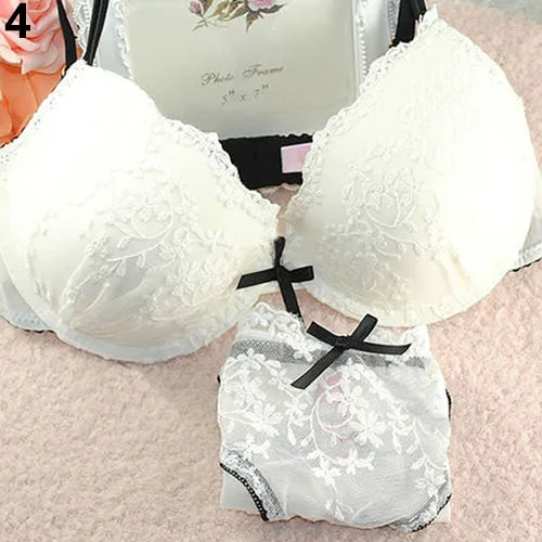 Women Sexy Lace Flower Embroider Bow Decor Push Up Bra Set Knickers Lingerie New Arrival Hot Sale | Женская одежда