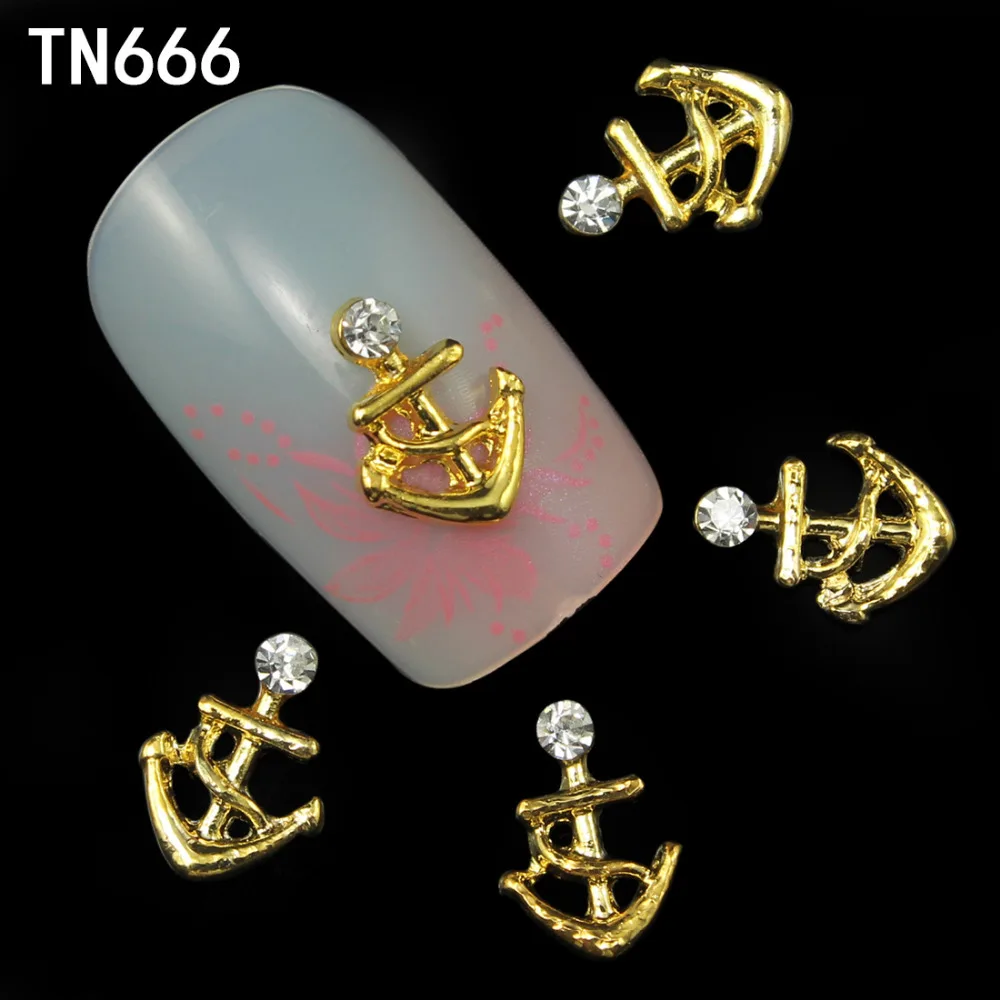 Blueness 10 шт. серебристые золотые Стразы для ногтей Якоря Руль Бант дизайн блестящие