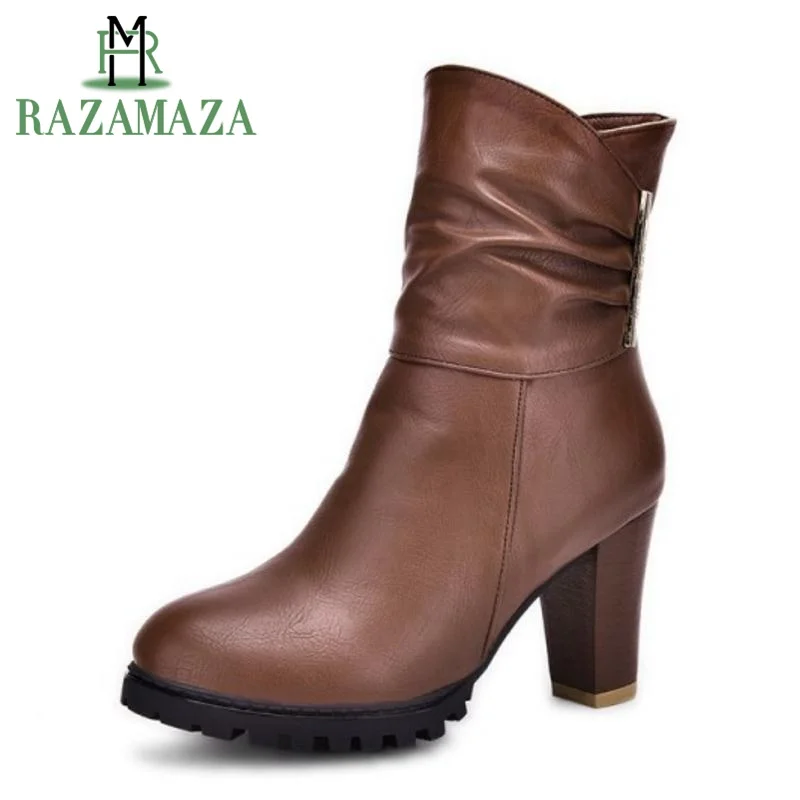 ZALAVOR/пикантные женские сапоги на высоком каблуке теплая меховая обувь молнии