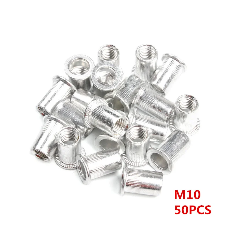 m10 50 шт. алюминиевый M3 M4 M6 M8 M10 сплав заклепки гайки с плоской головкой заклепки гайки набор гаек вставить клепки - Цвет: m10