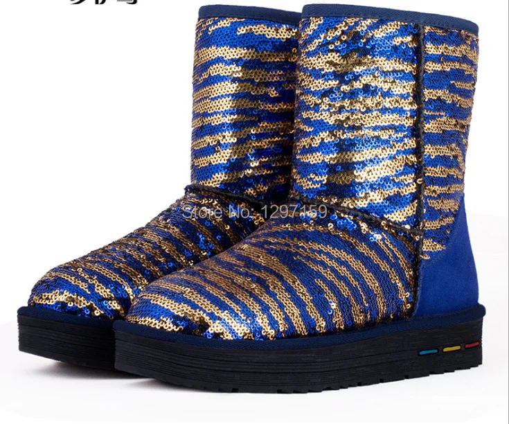 2015 Winter New Australia quality Women shoes Sequined Cloth waterproof boots calf-high rain first walk winter Boots snow | Обувь