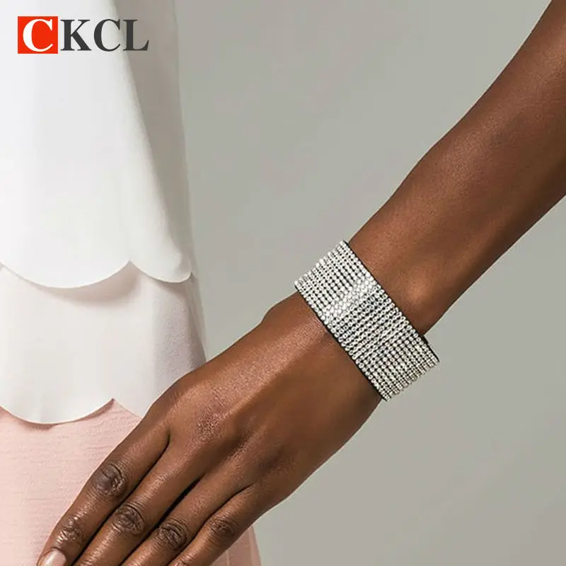 Новый модный браслет с кристаллами для женщин широкий кожаный фланелевый на