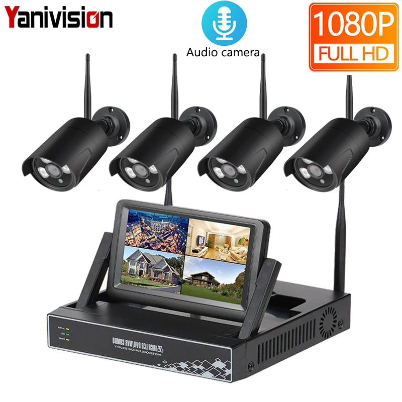 4CH 1080P Black HD 1080P 4CH Беспроводной NVR CCTV Системы 2MP открытый аудио Запись Wi-Fi IP Камера камера наружного видеонаблюдения Kit 7 дюймов ЖК-дисплей - Цвет: 4CH 1080P Black