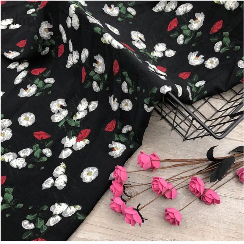 Новинка высококачественное черное стрейчевое шелковое платье Jane YU с цветочным