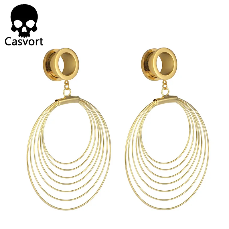 gold Casvort 2 шт ушные полосы для пирсинга, из нержавеющей стали золотые болтающиеся туннели для ушей ювелирные изделия тела диаметры для ушей пара расширитель - Окраска металла: gold
