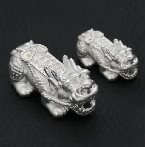 clean silver 3D 999 серебряные бусины Pixiu, настоящее чистое серебро, бусины Fengshui Pixiu, богатство Piyao, бусины на удачу для богатства, DIY ювелирные изделия - Цвет: clean silver
