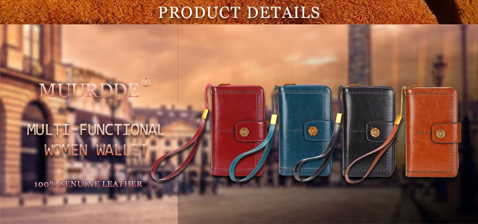 Muurdde Women Wallet Clutch Genuine Leather Wallets Female Organizer Cell Phone Clutches Money Bag Long Zipper Coin Purse Pocket