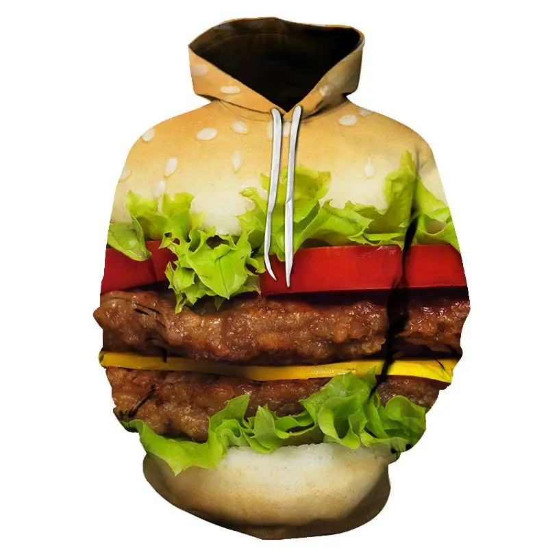 Мужская толстовка с объемным принтом Burger в стиле хип-хоп гамбургера модная
