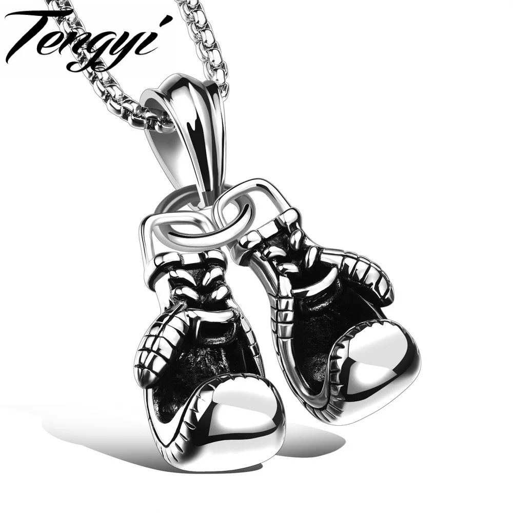 TENGYI Gold/Black/Silver Color Boxing Glove Necklace Fashion 316L Stainless Steel Link Chain Jewelry Accessories DX1095 | Украшения и