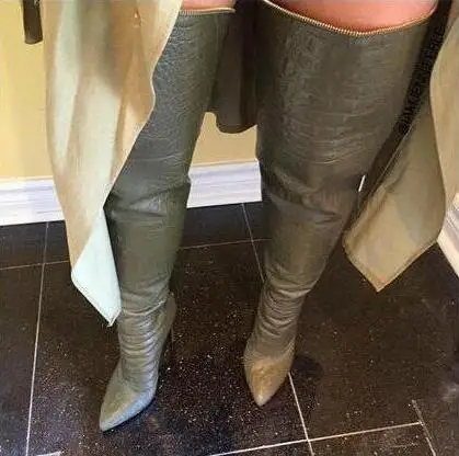 as picture Botas Mujer; сапоги до бедра со змеиным принтом; женские высокие сапоги на высоком каблуке с молнией сзади; Зимние Сапоги выше колена с острым носком - Цвет: as picture