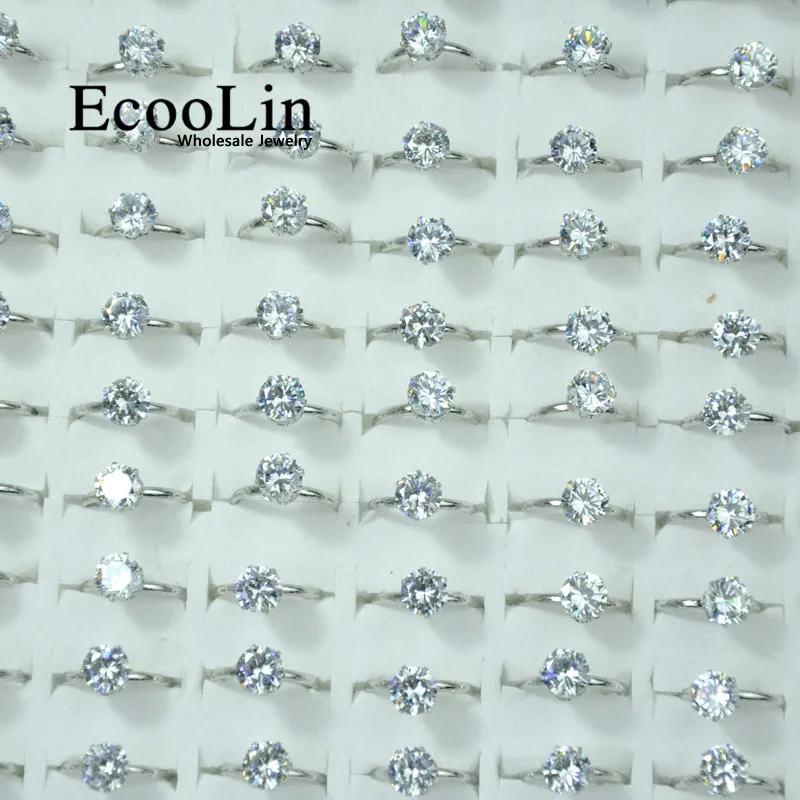 Женские кольца с серебряным покрытием EcooLin 1 карат цирконий 10 шт.|ring lot|silver plated