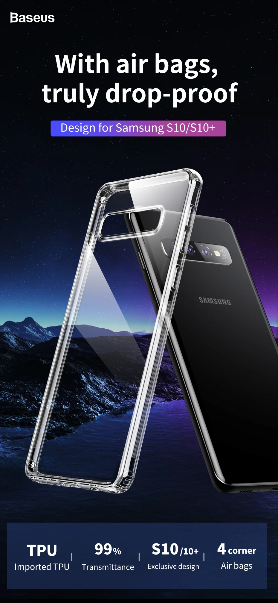 Чехол Baseus для samsung Galaxy S10 Plus, ультра тонкий прозрачный мягкий ТПУ силиконовый чехол на заднюю панель для samsung S10 S10Plus, чехлы