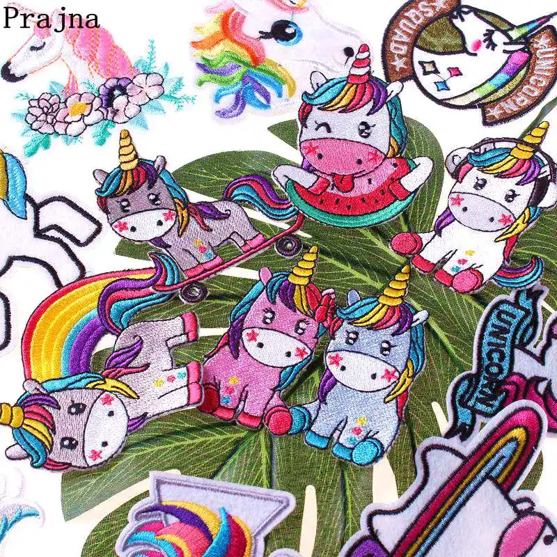 Мультяшные патчи Prajna с единорогом для глажки одежды вышитые нашивки на одежде