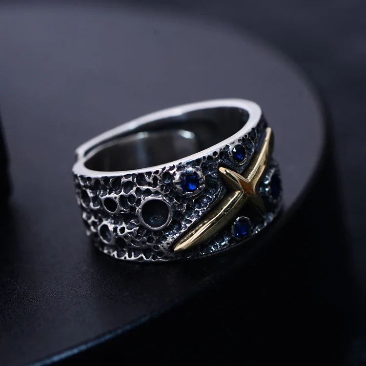 

925 Silver Ring Sterling Silver Star Single Domineering Tide Brand Stars Couple Rings Wholesale Retro Fashion New Products