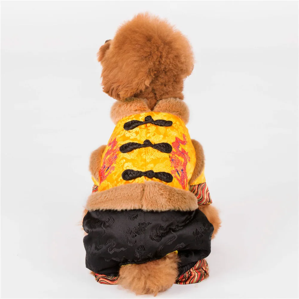HOOPET Pet Chinese Dragon Traditional Costume Warm Thick Dog Cat Winter Jumpsuit Clothes Jacket Tang Suit|dog winter suit|dog clothes warmdog warm |